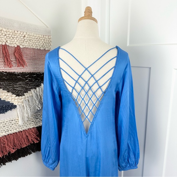 Free People Later Days Strappy Satin Midi Button Front  Dress Blue Size 10 - Picture 8 of 12